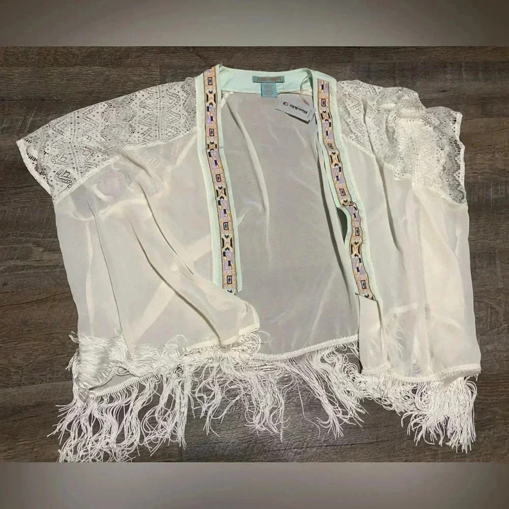 NWT Flying Tomato M/L Boho Cardigan with fringe and lace